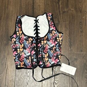 Floral Lace-Up Corset Top